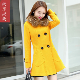 2015冬装新款女韩版修身时尚百搭中长款毛呢外套冬季风衣羊毛大衣