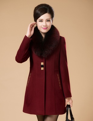 新款大码女装羊绒大衣中老年修身外套 中长款妈妈装羊毛呢女冬装