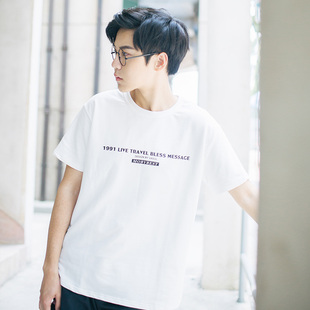 背后贴布设计潮男圆领字母短袖T恤韩版半袖夏