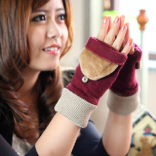 2014手套女冬天可爱韩版羊毛手套女优质羊绒 半指保暖手套女包邮