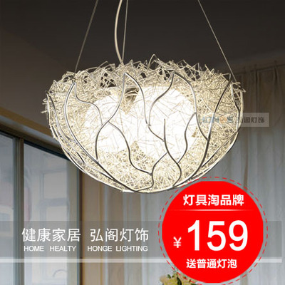 LED现代创意美式鸟笼鸟巢个性艺术铝丝阳台餐厅书房卧室单头吊灯