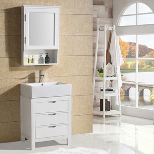欧勒现代中式橡木浴室柜 简约橡木做旧陶瓷洗脸台盆落地卫浴柜