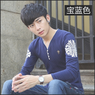 2016春秋季男士长袖T恤韩版简约青年男装立领修身打底衫潮流小衫