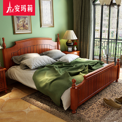 安玛莉 美式实木双人床1.5米1.8米 全实木美式乡村床复古婚床特价