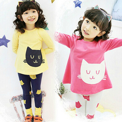 2015春秋装儿童套装韩版新款女童童装长袖T恤2-7岁纯棉休闲二件套
