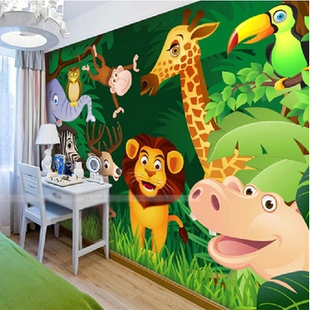 幼儿园3d墙纸 男孩女孩儿童房大型壁画卧室背景墙壁纸 动物卡通