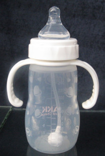 宝宝婴儿全硅胶奶瓶带吸管手柄 宽口径l防胀气奶瓶 宝宝用品专卖