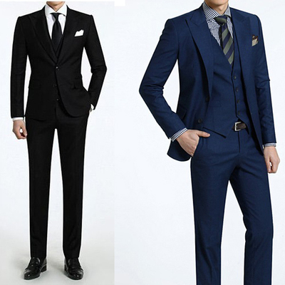 定制定做男西服西装套装黑色深蓝色结婚礼服韩版修身商务订做