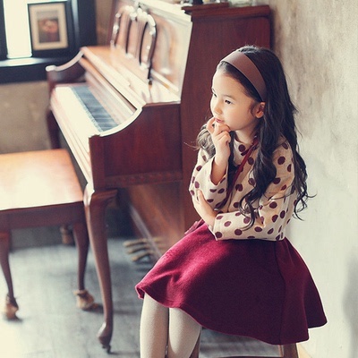 2015韩国童装女童韩版圆点套装韩国中小童波点宝宝套装裙
