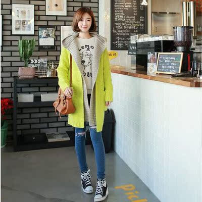 韩国2015秋冬新款韩版加厚大码宽松毛衣外套女装开衫针织衫