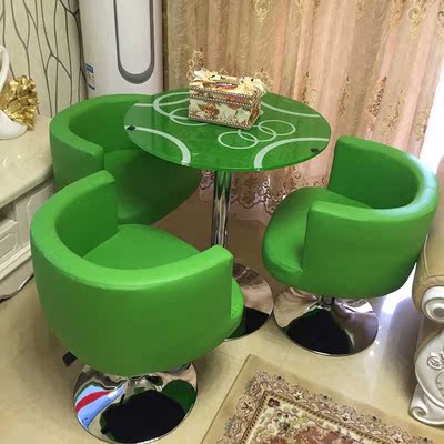 一桌三椅 组合 绿色接待桌 钢化玻璃 咖啡桌 店铺洽谈休闲餐桌椅