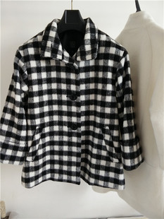 2015秋冬季新款高档韩版羊毛呢子大衣外套女装加厚中长款黑白格子
