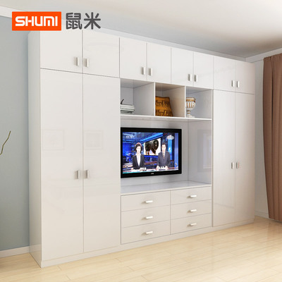 鼠米家居多功能衣柜定做 现代简约电视柜衣柜组合 卧室家具定制
