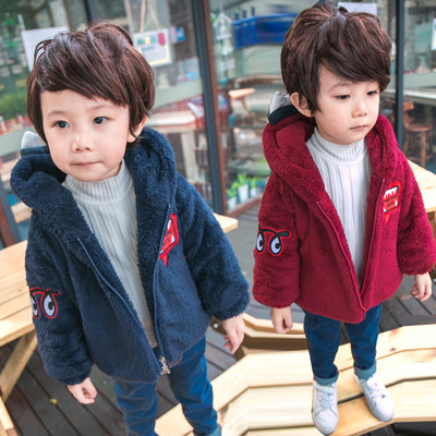 男童冬款外套童装新款1-3-5岁宝宝加厚恐龙珊瑚绒毛毛衣儿童棉衣