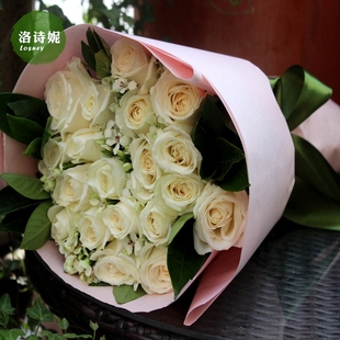 情人节上海鲜花速递同城19朵白玫瑰花束苏州无锡常州天津花店送花