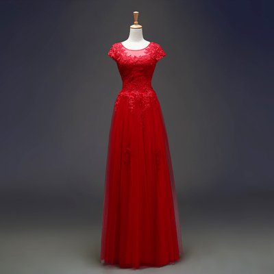 红色婚纱礼服2015秋季新款敬酒服包肩蕾丝长款新娘结婚礼服女显瘦