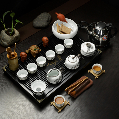 雪花茶具套装特价 陶瓷功夫茶具整套茶道实木茶盘茶海茶壶茶杯