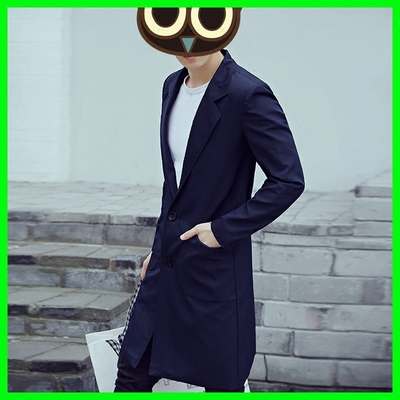 韩版中长款大码风衣男青年修身过膝男士大衣外套学生宴会演出礼服