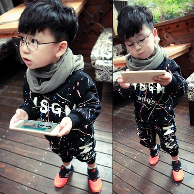 2015冬季新款男童韩版套头卫衣套装婴幼儿1-2-3岁宝宝加绒休闲潮
