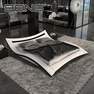 BENS奔斯 真皮床双人床1.8米榻榻米床现代时尚创意个性床婚床9237