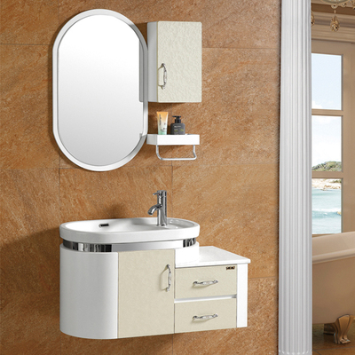 新款简欧PVC浴室柜组合 小户型简约洗手台洗脸盆浴柜 圆镜挂墙式