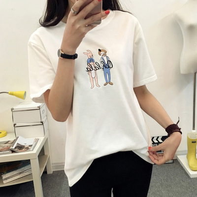 2016夏季新款韩版卡通宽松圆领学生短袖T恤打底衫女百搭
