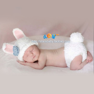 儿童影楼摄影服装 新生儿毛线衣宝宝满月百天照动物卡通兔子造型