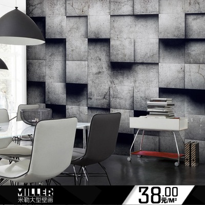 3D灰白方块大型壁画卧室餐厅咖啡店ktv沙发背景墙墙纸休闲吧壁纸
