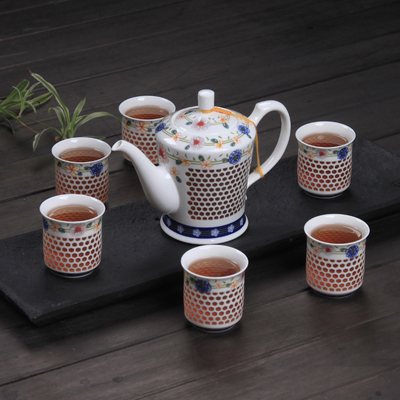 蜂窝玲珑茶具镂空蜂巢陶瓷功夫茶具套装大容量茶壶茶杯大号提梁壶