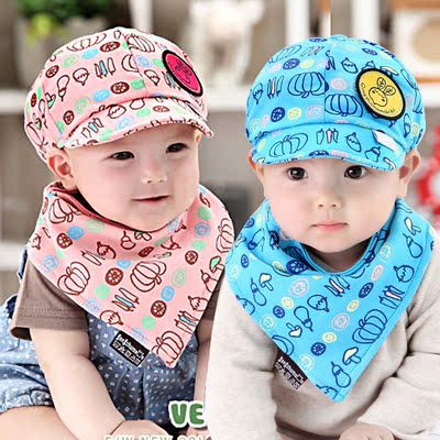 潮韩婴儿鸭舌帽3－24个月宝宝全棉软檐棒球帽口水巾两件套装