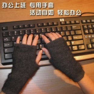 貂绒羊绒羊毛防紫外线短款半指情侣手套时尚防寒保暖电脑键盘手套