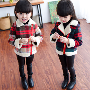 女童2015秋冬装新款加绒加厚羊羔绒韩版宝宝呢子夹克毛呢外套上衣