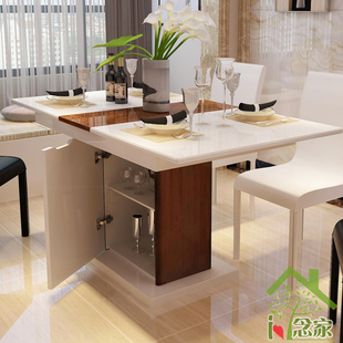 念家家具现代简约钢化玻璃餐桌椅组合烤漆伸缩带柜子餐台储物饭桌