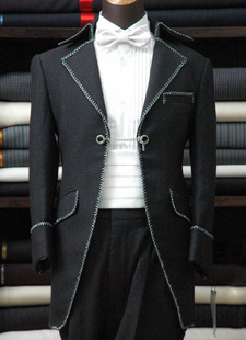 男士亮片燕尾服黑白色西服套装演出服装歌唱家钢琴礼服主持人服装