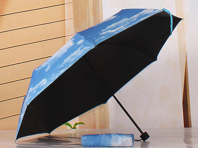创意小清新蓝天白云黑胶晴雨伞超强防紫外线太阳伞遮阳伞三折叠伞