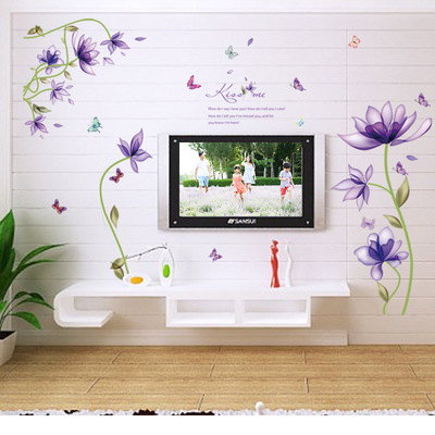 2016最新家装墙贴SK9035淡雅色紫色花藤影视墙装饰墙贴