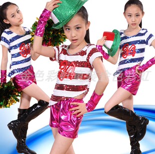 儿童亮片现代舞蹈演出服装小学生啦啦队团服幼儿嘻哈爵士舞表演服