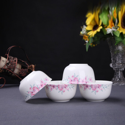 正品泥之歌日式陶瓷餐具4只装花影摇曳金中骨瓷米饭碗
