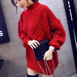 2015冬款女装时尚韩版宽松大码针织衫潮版显瘦修身中长款毛衣外套