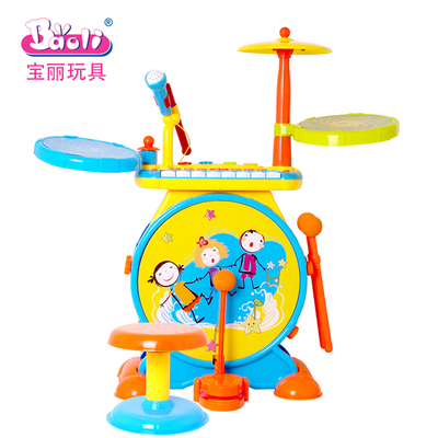 热卖儿童玩具爵士鼓宝宝架子鼓敲击音乐益智玩具带凳子麦克风