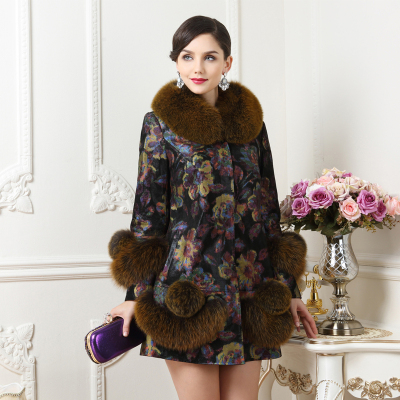 2015年新品促销海宁厂家直销进口真皮皮衣女中长款大版狐狸毛外套