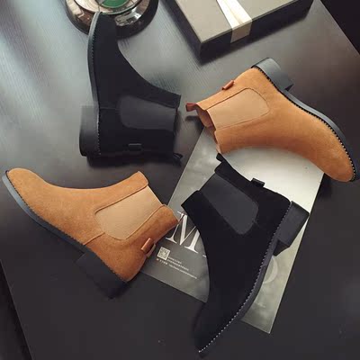 2016秋季女鞋韩版纯色复古磨砂牛皮短靴套筒方跟靴子女单靴马丁靴