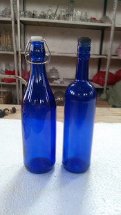 蓝色太阳水瓶 零极限清理工具 750ML纯蓝料玻璃瓶 配送木塞