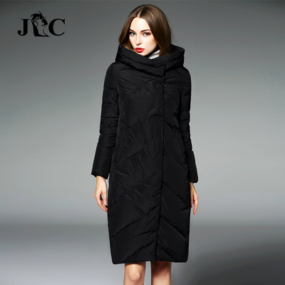 JC奢华气质黑色羽绒服女中长款过膝加厚修身外套2016冬季新款韩版