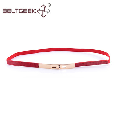 BELTGEEK-简洁十字金属扣头女士装饰细款松紧腰带 腰封