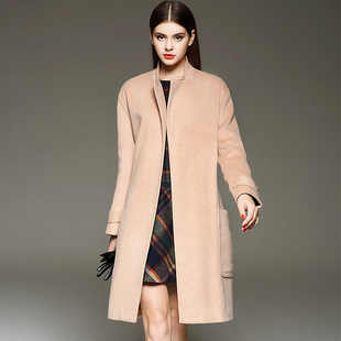 2015秋冬新款女装欧洲站毛呢外套欧美时尚大牌纯色长款羊毛呢大衣