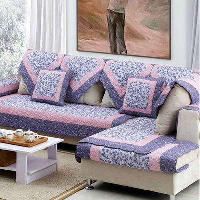 薰衣草 紫色田园沙发垫时尚布艺坐垫 双面全棉四季防滑沙发套巾罩