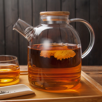 加厚耐热花草茶壶透明高温泡茶壶大容量过滤冷水壶玻璃壶茶具套装