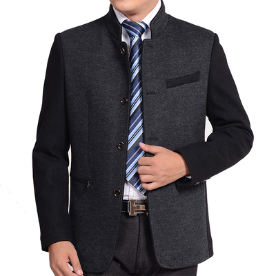 2015新款男装羊毛大衣中年男士毛呢外套男款商务休闲立领呢子夹克