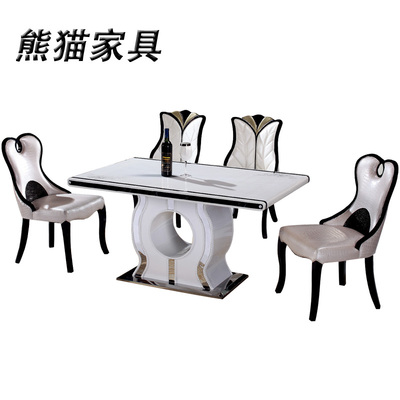 餐桌 现代简约韩式大理石田园方形餐桌白色饭桌子靠背餐椅